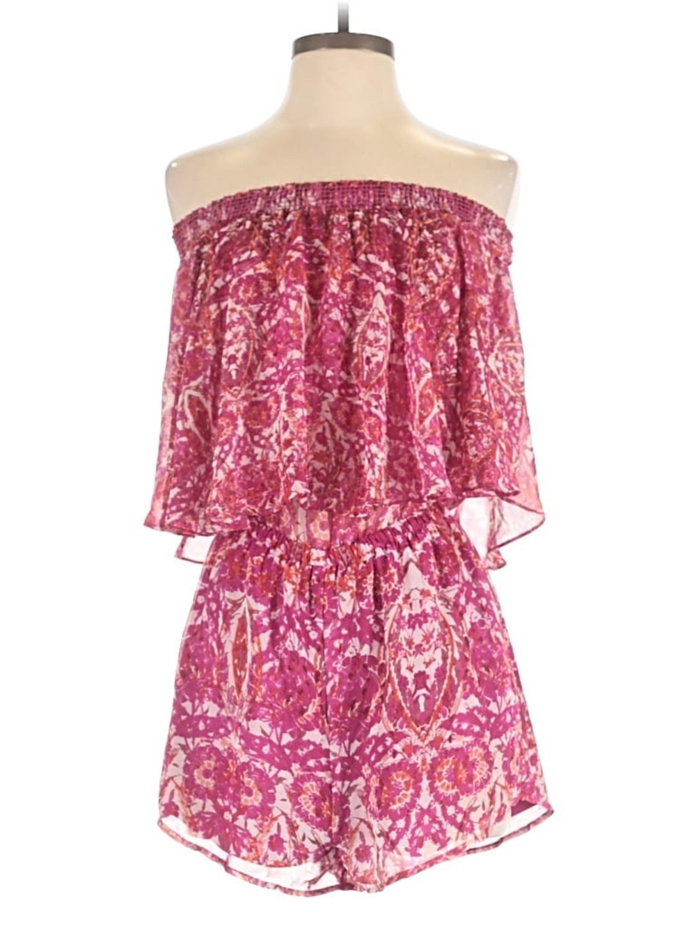 Show Me Your MuMu Pink Printed Off-Shoulder Romper